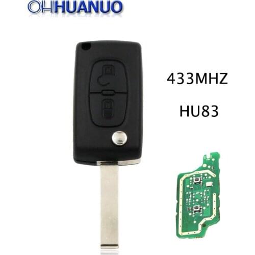 2 Button Flip Folding Remote Car Key 433MHz With ID46 Chip For Peugeot 207 307 308 407 HU83 Blade Uncut