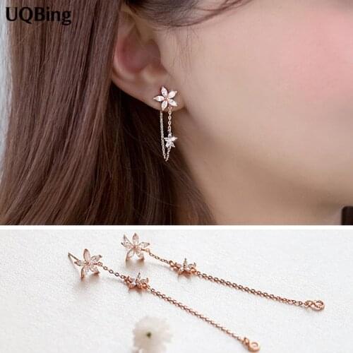 Korean Crystal Flower Asymmetry Stud Earrings 925 Sterling Silver Stud Earrings Jewelry Pendientes Brincos Fashion Jewelry