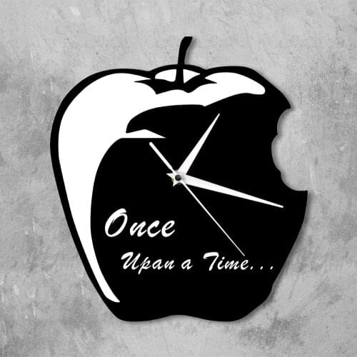 Once Upon A Time Minimalist Wall Art Black and White Wall Clock Bitten Apple Silent Quartz Acrylic Clock Home Decor Timepiece