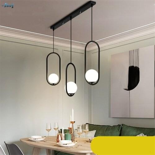 Nordic Three Heads Ring Glass Ball Pendant Lights Restaurant Kitchen Cafe Dining Room Bar Oval Black Gold Hanging Lamps Fixtures