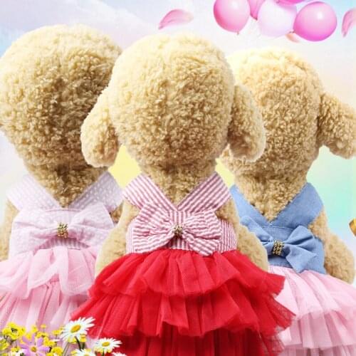 Dog Clothes New Dog Clothes Striped Suspender Skirt Mesh Skirt Spring and Summer New Pet Cat Supplies Wedding Dress