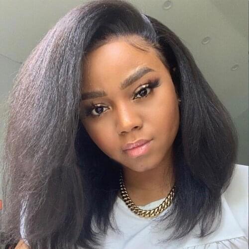 Kinky Straight Lace Wigs Brazilian Remy Human Hair 180% Density Lace Closure Wig for Black Women Yaki Straight Lace Front Wigs