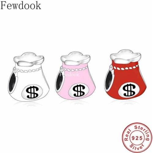 Fit Original Charm Bracelet 925 Sterling Silver Good Luck Red Enamel Dollar Money Purses Bead For Making Women Berloque 2021 New