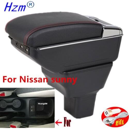 For Nissan sunny Armrest Box For Nissan sunny 2020 Central Console Storage Box Ashtray Cup Holder Charging USB LED