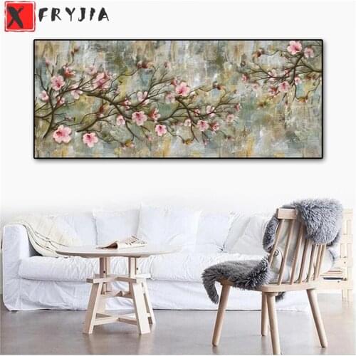 Full Square Diamond Painting Nordic-Cherry-Blossoms-Flower-Art Mosaic Needlework Picture Of Diamond Embroidery Sale Home Decor