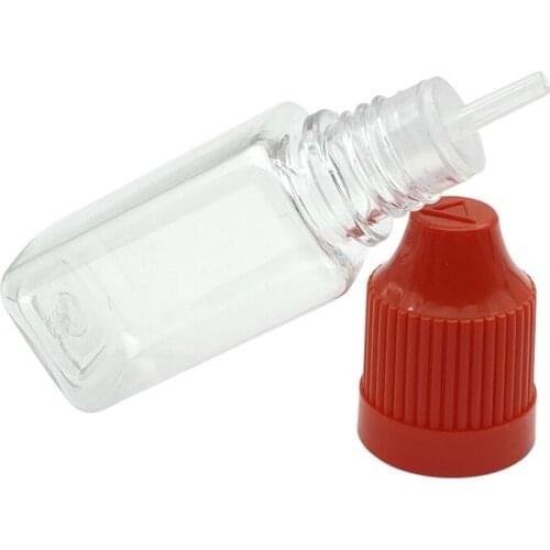 2pcs Empty 10ml Clear PET Square Plastic Dropper Bottles with Childproof Caps and Thin Tip for E liquid Bottle
