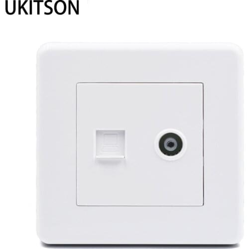 RJ45 Computer Wall Plate With Coaxial Cable TV Socket White Color Faceplate