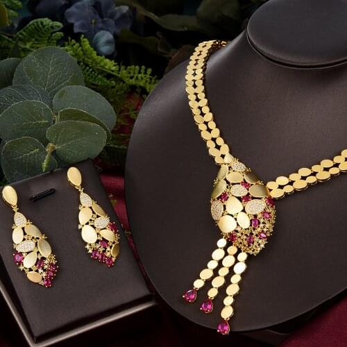 GODKI Luxury Refined Elegant Jewelry Sets Bride Bright Gold Necklace Earrings for Noble Women Bridal Wedding Party Show Gift