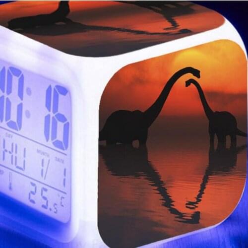 Jurassic Dinosaur 7 Color Glowing Digital Alarm Clock Kids LED Alarm Clock Christmas gift Multifunction Night Light Watche Clock