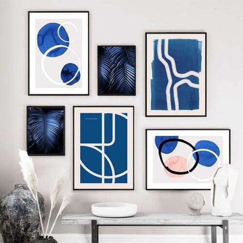 Nordic Geometric Line Art Canvas Painting Posters And Prints Simple Blue Style Plant Wall Pictures For Living Room Modern Decor