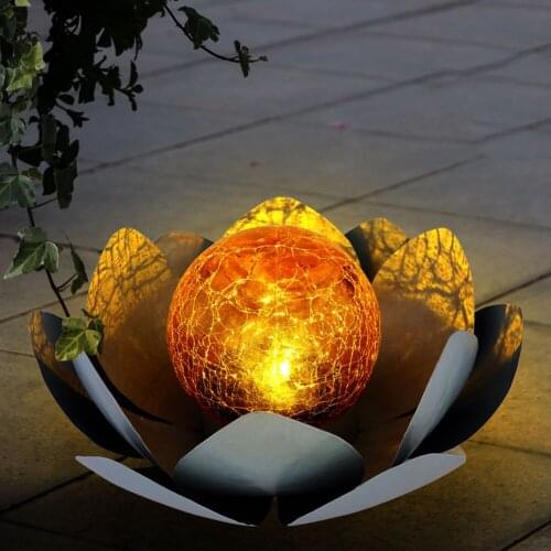 LED Solar Light Cracked Glass Ball Lotus Flower LightOutdoor Waterproof Garden Lawn Lamps Yard Art for Home Courtyard Decoration