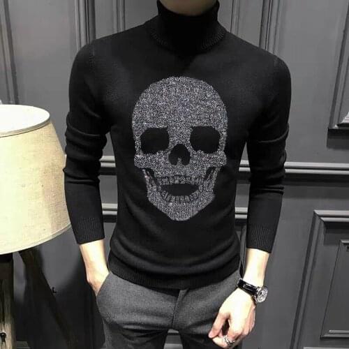 Luminous Knitted Simple Turtleneck Mens Sweater Cashmere Sweatshirt Hot Drilling Skull Brand Pullover Winter