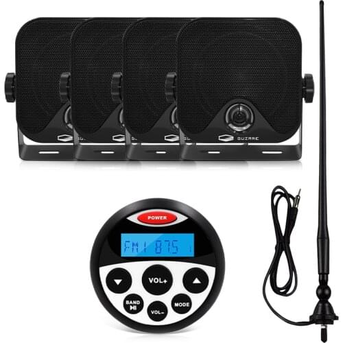 Waterproof Marine Stereo Receiver Boat Bluetooth Radio Audio MP3 Player For RV ATV Golf Cart+4inch Marine Speakers+FM AM Antenna