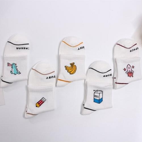 Funny Socks Kawaii Fruit Sokken Art White Socks Cute Animal Japan Skarpetki Women Novelty Harajuku Chaussette Femme