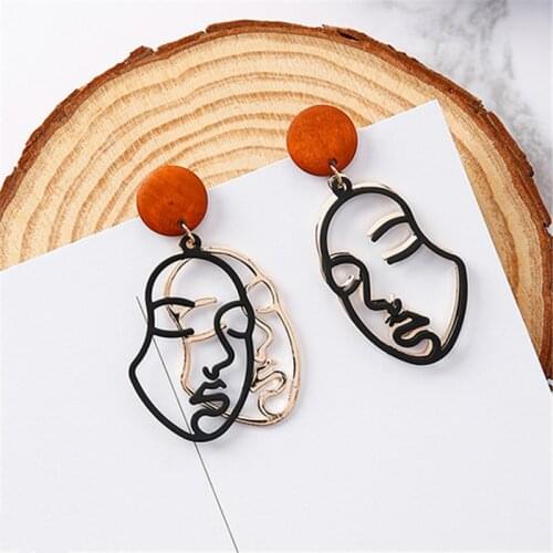 Fashion Figure Stud earrings woman Double face contour earring contracted retro red wood earrings female stud earrings for women