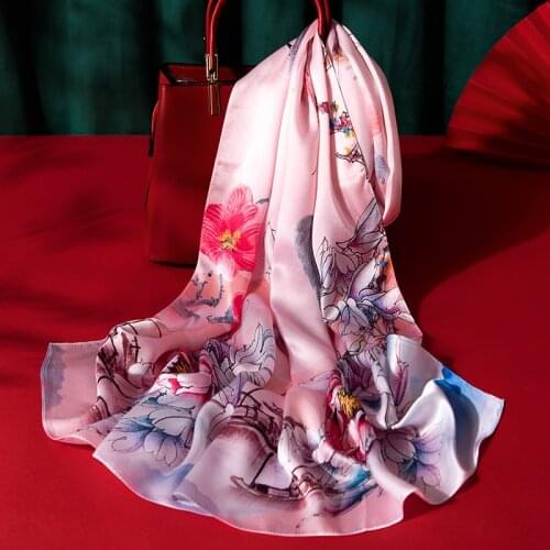 Women Pure Silk Scarf 100% Real Silk Wraps Shawl Pashmina Ladys Natural Silk Kerchief Neckerchief Printed Neck Scarf Head Scarf