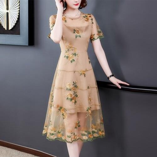 2021 Spring Summer Lace Embroidery Midi Dresses Vintage 3XL Plus Size Floral Runway Dresses Elegant Women Bodycon Party Vestidos