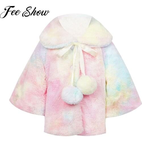 Winter Baby Toddler Girl Princess Tie-dye Colorful Warm Fur Cloak Jacket For Girls Jacket Newborn Clothes Infant Outerwear Coat