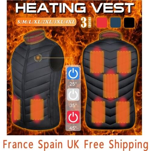 2021 NEW 2/8/9 Heating Zones Electric Heated Vest USB Heating Vest Winter Hot Sale Black Red Blue Warm Hunting Jacket