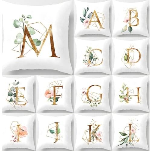 1Pcs Flower Letter Pillow 45*45cm English Alphabet white Cushion Cover Polyester Decoration Cojines Decorativos Para Sofa 40972