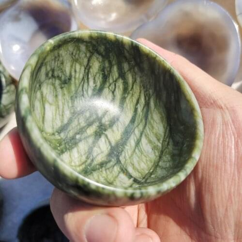 1pcs hand carving natural jade stone crystal quartz bowl set for decorative ornaments