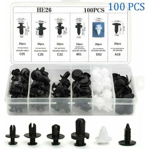 100pcs Plastic Car Rivet Fastener Car-styling Car Door Bumper Cover Fender Bumper Fixed Clip HE26 Universal Car Accessories