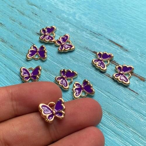 18pcs Charm Purple Drop Oil Butterfly Handmade Pendant Necklace Bracelet Accessories Charms Findings Jewelry Making Supplies