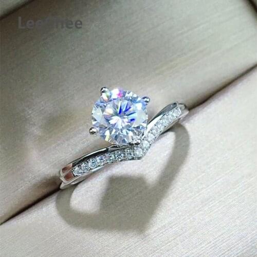 1CT Moissanite Ring 6.5MM Lab Diamond Fine Jewelry for Girl Party Gift with Certificate Test Passed Real 925 Sterling Silver