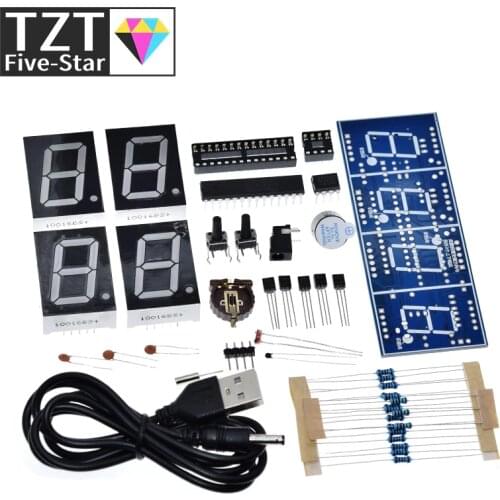 4 Bits DIY Digital Clock 1 Inch Electronic Kit Suite Microcontroller RED Tube LED Display Time Thermometer Alarm MCU STC15F204EA
