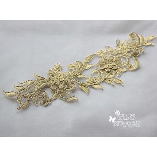 5 Pairs/lot 29*8cm Gold Lace Patch Luxury High End Golden Lace Applique Trim for Richer