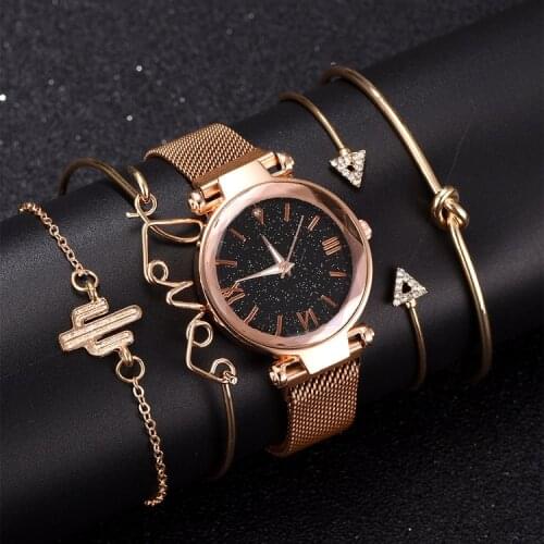 5pcs Set Luxury Women Watches Magnetic Starry Sky Female Clock Quartz Wristwatch Fashion Ladies Wrist Watch Relogio Feminino