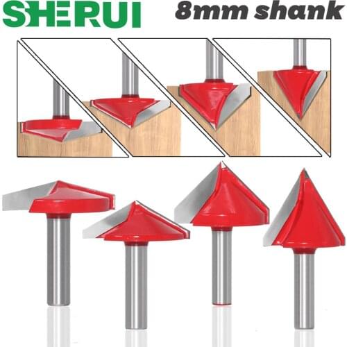 SHERUI 8mm shank V Bit CNC solid carbide end mill 3D Router Bits for Wood 60 90 120 150 deg tungsten woodworking milling cutter