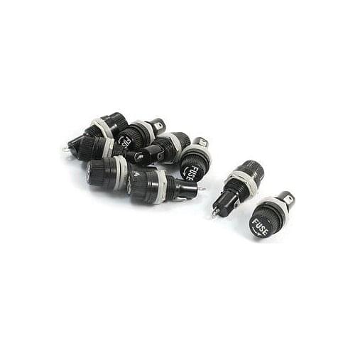 9 Pcs AC 250V 10A Black Screw Cap Panel Mounted Fuse Holder 5mm x 20mm