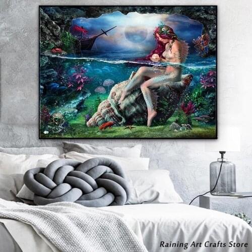 5D Diy Diamond Painting Mermaid Shell Conch Cross Stitch Kits Embroidery Full Round Square Drill Mosaic Rhinestone Home Decor
