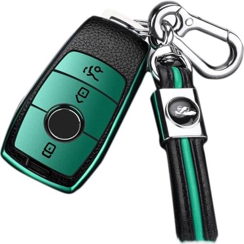 Car Metal Key Fob Leather Key Cover Case for Mercedes-Benz GLC E300L C260L E200L