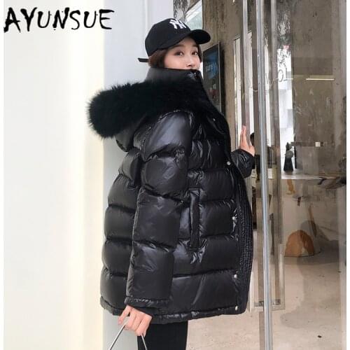 AYUNSUE 2020 Winter Down Jacket Women Warm Thick White Duck Down Jackets Real Raccoon Fur Hooded Parkas Woman Down Coats 19300