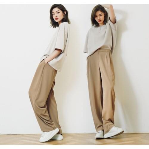 Suit pants womens high waist drape wide leg pants summer new loose straight leg mopping pants handsome suit trousers thin