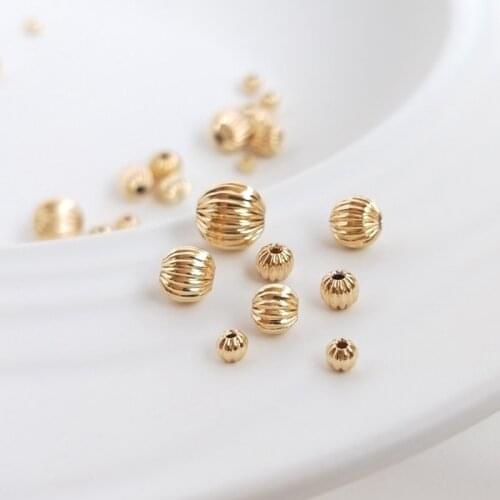 Plated True 14 K Gold Round Small Lantern Pumpkin Balls Loose Beads DIY Jewellery Findings Jewelry Making Accessories