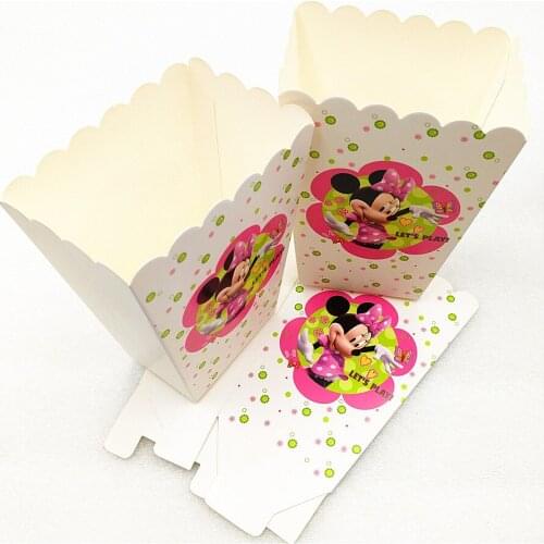 6pcs Minnie Mouse Party Supplies Popcorn Box Case Gift Candy Box Favor Baby Shower Accessory Kids Girl Birthday Party Decoration