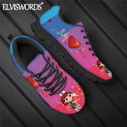 ELVISWORDS Womens Color Change Flat Shoes Heart Rate Nursing Print Mesh Running Sneaker Female Comfortable Sport Footwear
