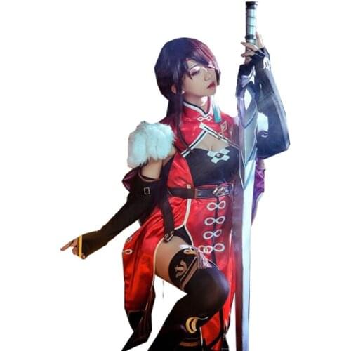 Genshin Impact Beidou Cosplay Costume Beidou Cosplay Costume Women Black Red Costume Halloween Dress Cloak Full Set