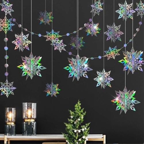 Wonderful Winter Party Iridescent 3D Snowflake Dots Garland Wall Hanging Birthday Wedding Baby Shower Craftsmanship Decorations