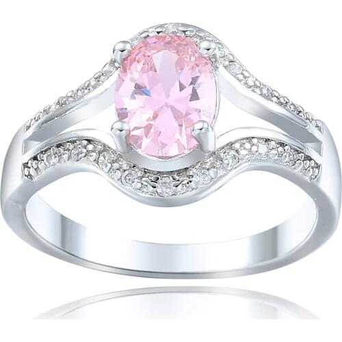 Hainon 2019 Luxury Brand Jewelry Pink Color Inlay Cubic Zirconia Unique Shaped Ring for Women Wedding Engagement Size 6 7 8 9