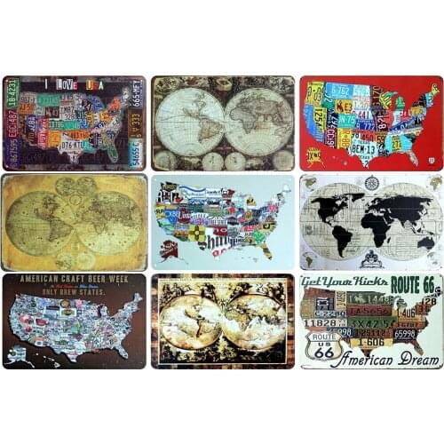 The Earth Globe Map Vintage Metal Signs American Craft Beer Week License Plate Map for Bar Childroom Decoration Kids Gift