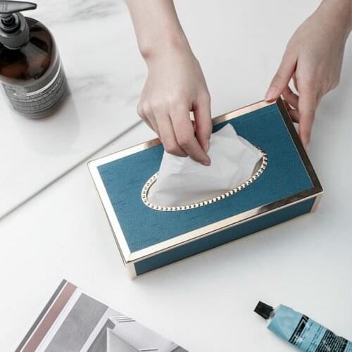 Nordic Luxury Tissue Box Car Golden Leather Kitchen Storage Tissue Box Modern Rectangle Servillto Home Decoration Accessories