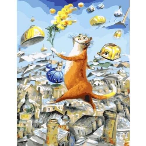 Cat Walking on roofs DIY Framed Oil Painting By Numbers Animal Pictures Canvas Painting For Living Room Wall Art Home Decor