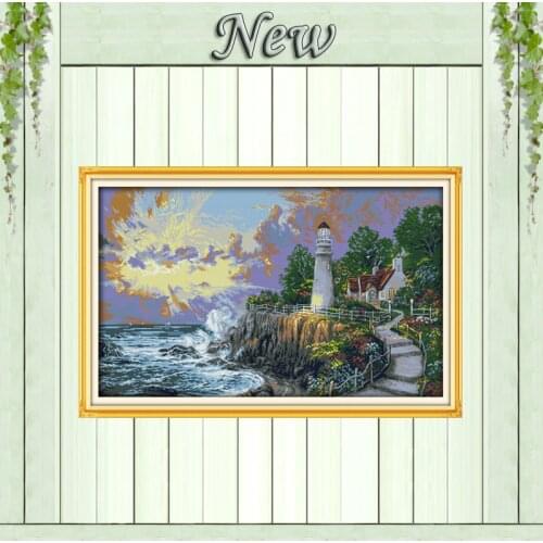 The beacon light tower seaside sun 11CT counted print on canvas needlework full embroidery Sets DMC 14CT Cross Stitch kits Decor