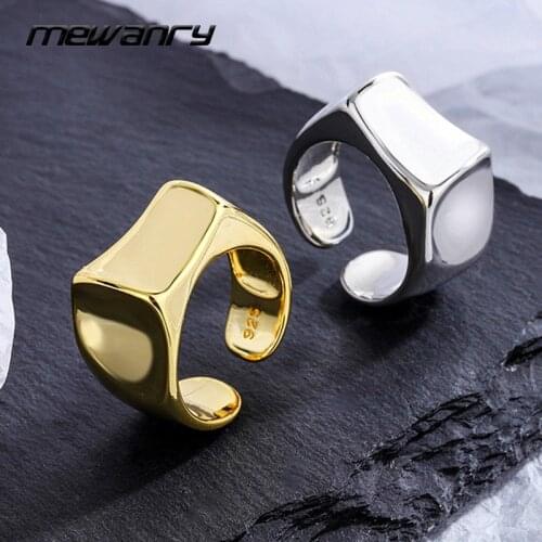 Mewanry 925 Sterling Silver Wide Rings for Women New Trend Charm Elegant Simple Irregular Glossy Party Jewelry Gifts Accessories