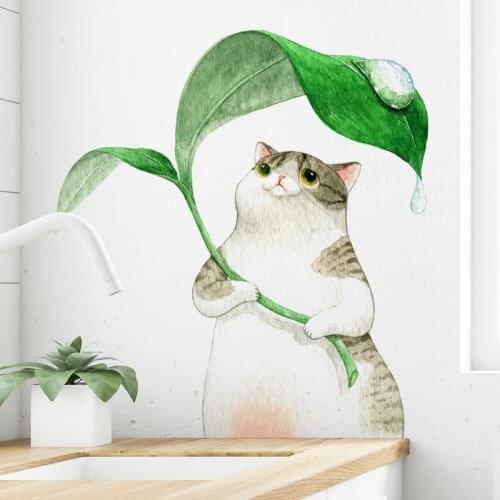 Cute Hidden Rain Cat Wall Sticker Animals Wall Decals Mural Art Sofa Kids Bedroom Kindergarten Background Corridor Decoration