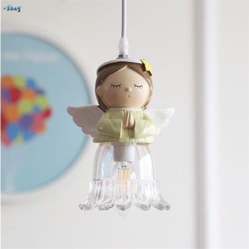 Cartoon Modern Resin Prays Angel Pendant Lights Childrens Room Soft American Boy Girl Bedroom Bedside Hanging Lamps Fixtures